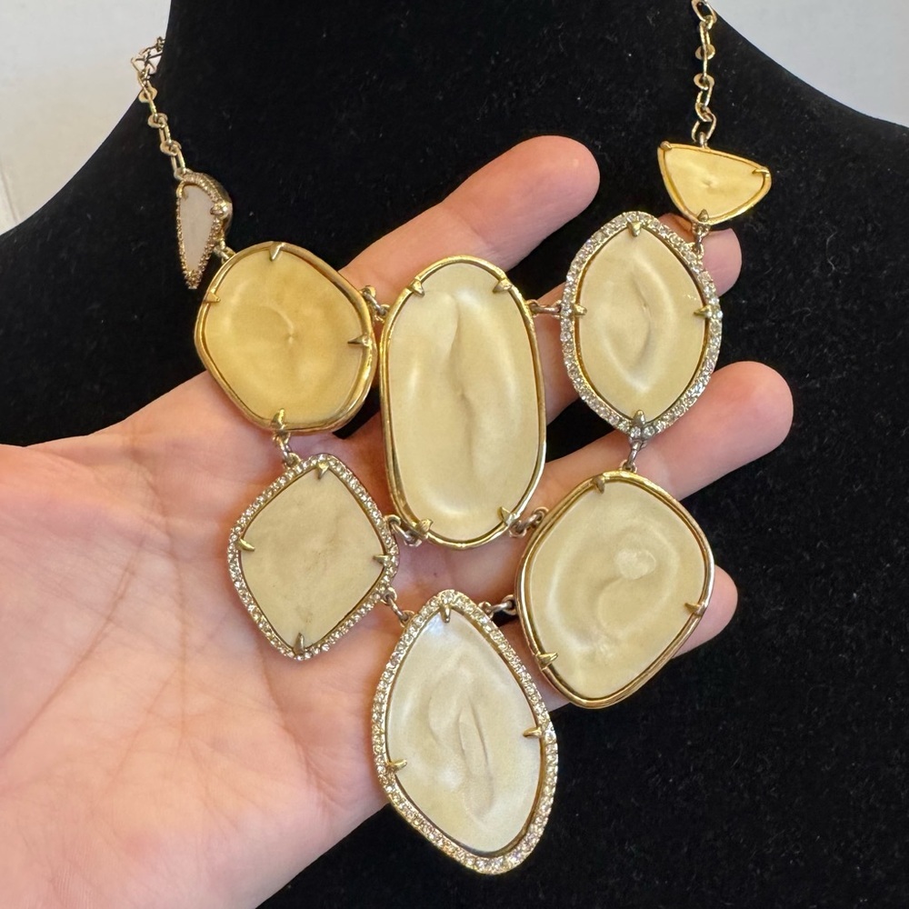 Stella & Dot Fiona Bib Necklace Gold & Ivory Clear Pave Surroundings Jewelry